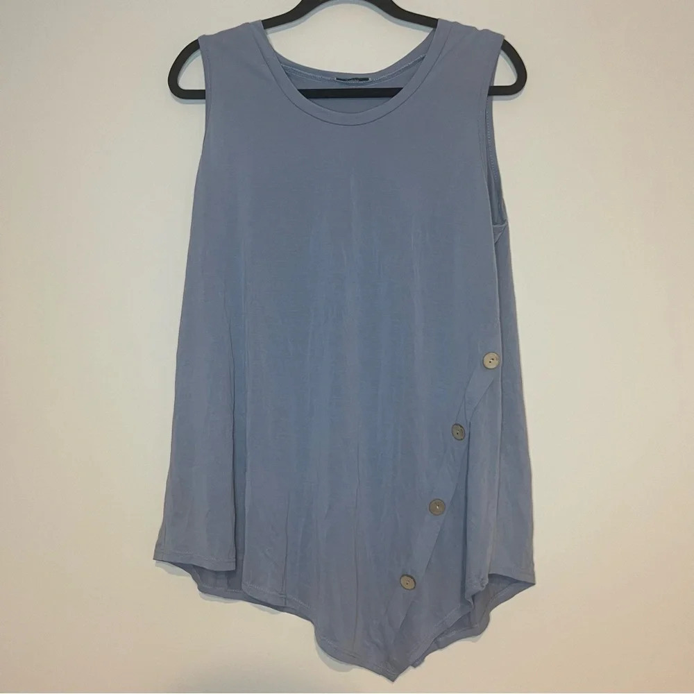 JODIFL Lagenlook Asymmetrical Rayon Contemporary Buttons Summer Tunic Tank Top